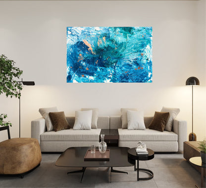 Abstrakt havmaleri. Bilde av naturkrefter. Sterkt Maleri som gir god energi til hjemmet. Spirituell kunst.