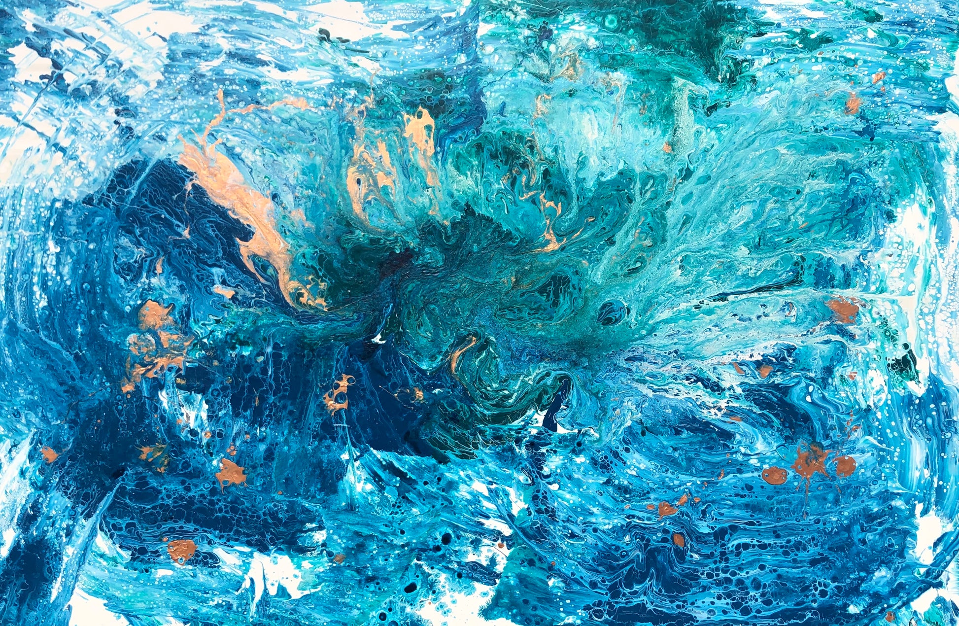 Abstrakt havmaleri. Bilde av naturkrefter. Sterkt Maleri som gir god energi til hjemmet. Spirituell kunst.