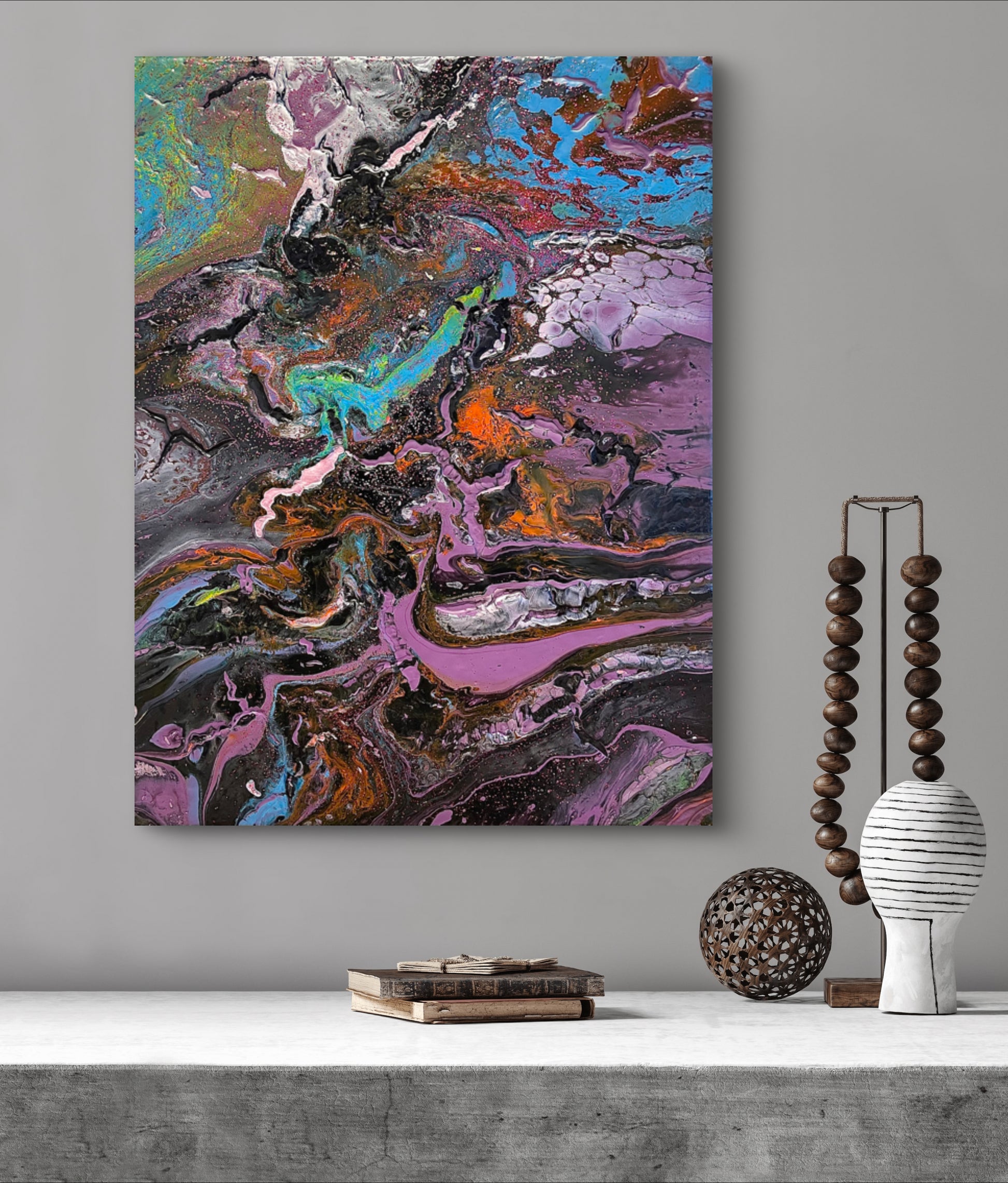 Abstrakt lite fargerikt maleri. Original kunst