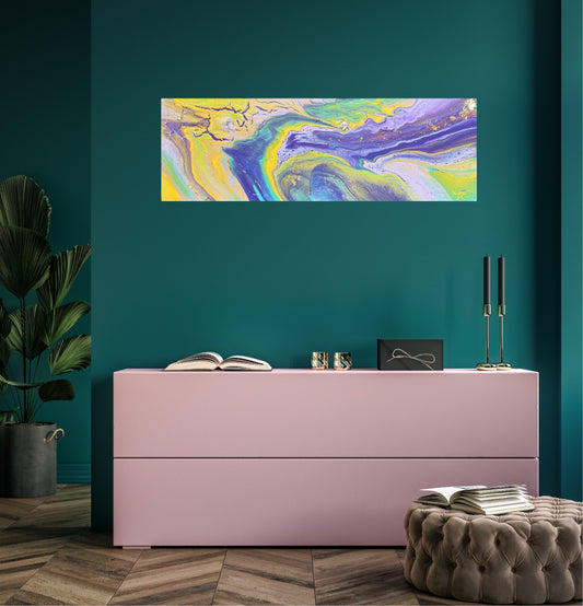 Avlangt og Fargerikt maleri med energetisk frihet