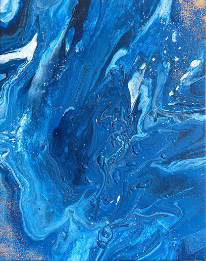 Blått lite maleri. Kunst med mening. Havbilde