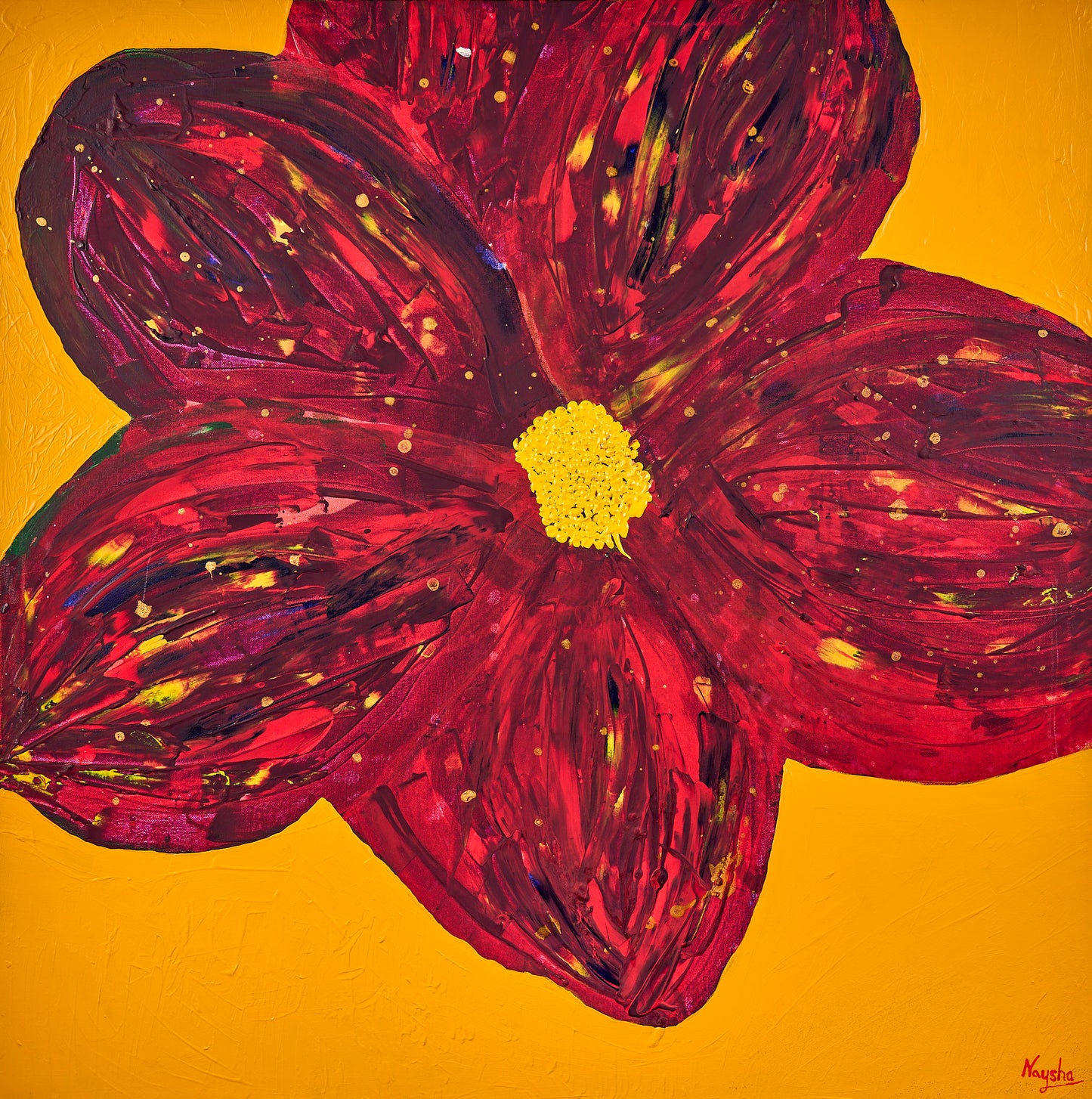 Blomster maleri. Fargerik blomst til stuen. Blomster dekor til hjemmet. 