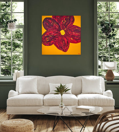 Blomster maleri. Fargerik blomst til stuen. Blomster dekor til hjemmet.