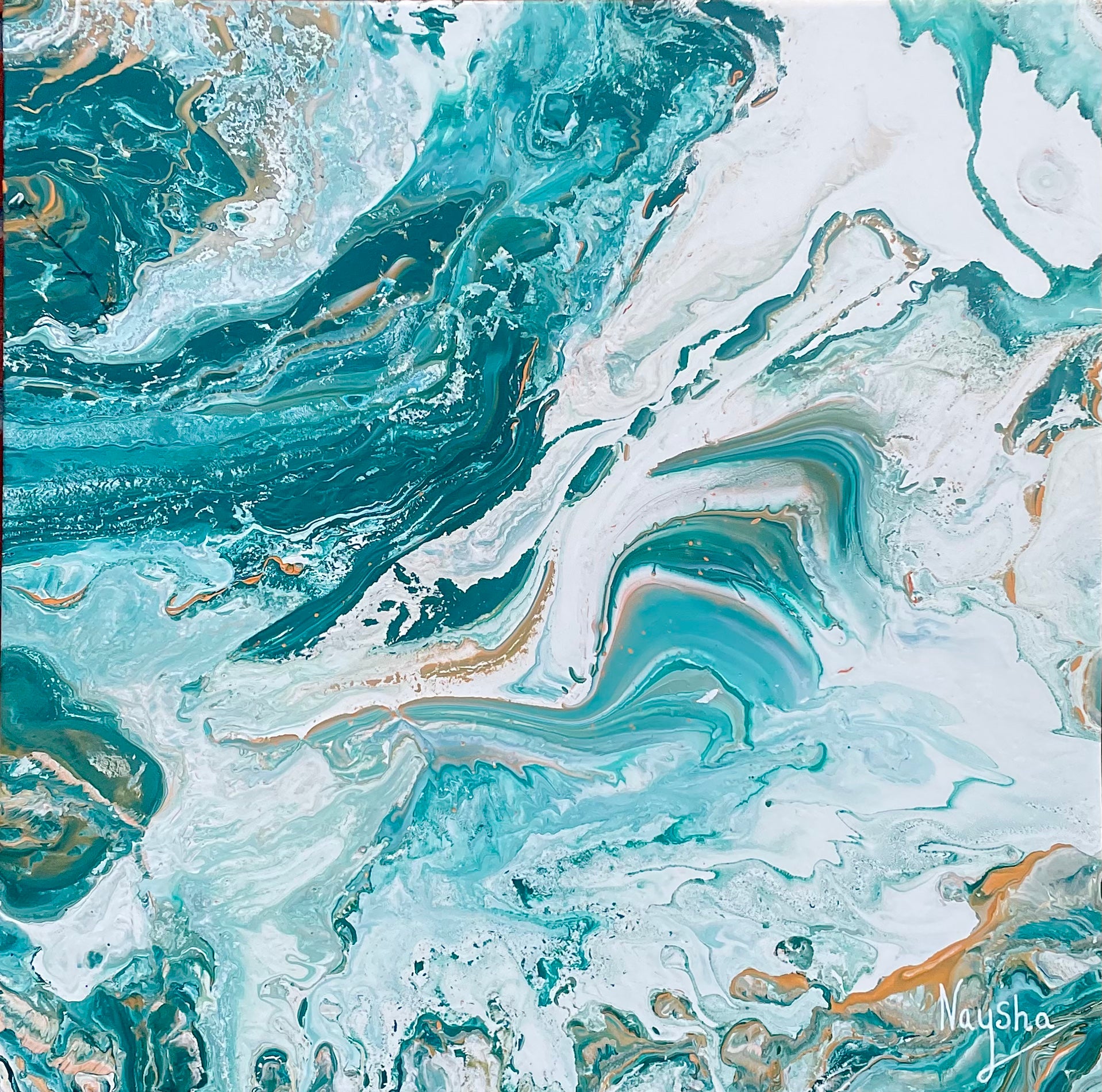 Dypt spirituell kunst. Healing Maleri. Deilige toner av grønn, oransje og hvit. Kunst til salgs