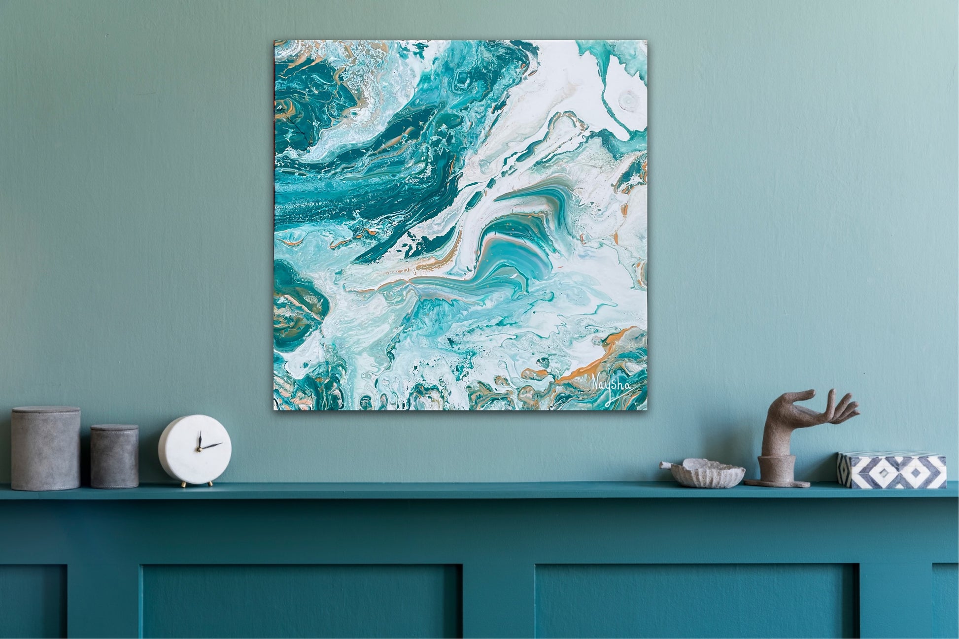 Dypt spirituell kunst. Healing Maleri. Deilige toner av grønn, oransje og hvit. 