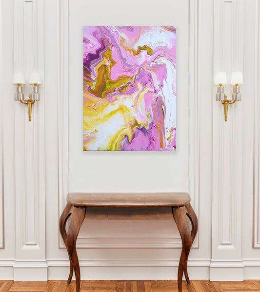 Englemaleri. Englebilde. Maleri med engle energi. Spirituell kunstverk. Healing maleri i vakre rosa og gul toner. 