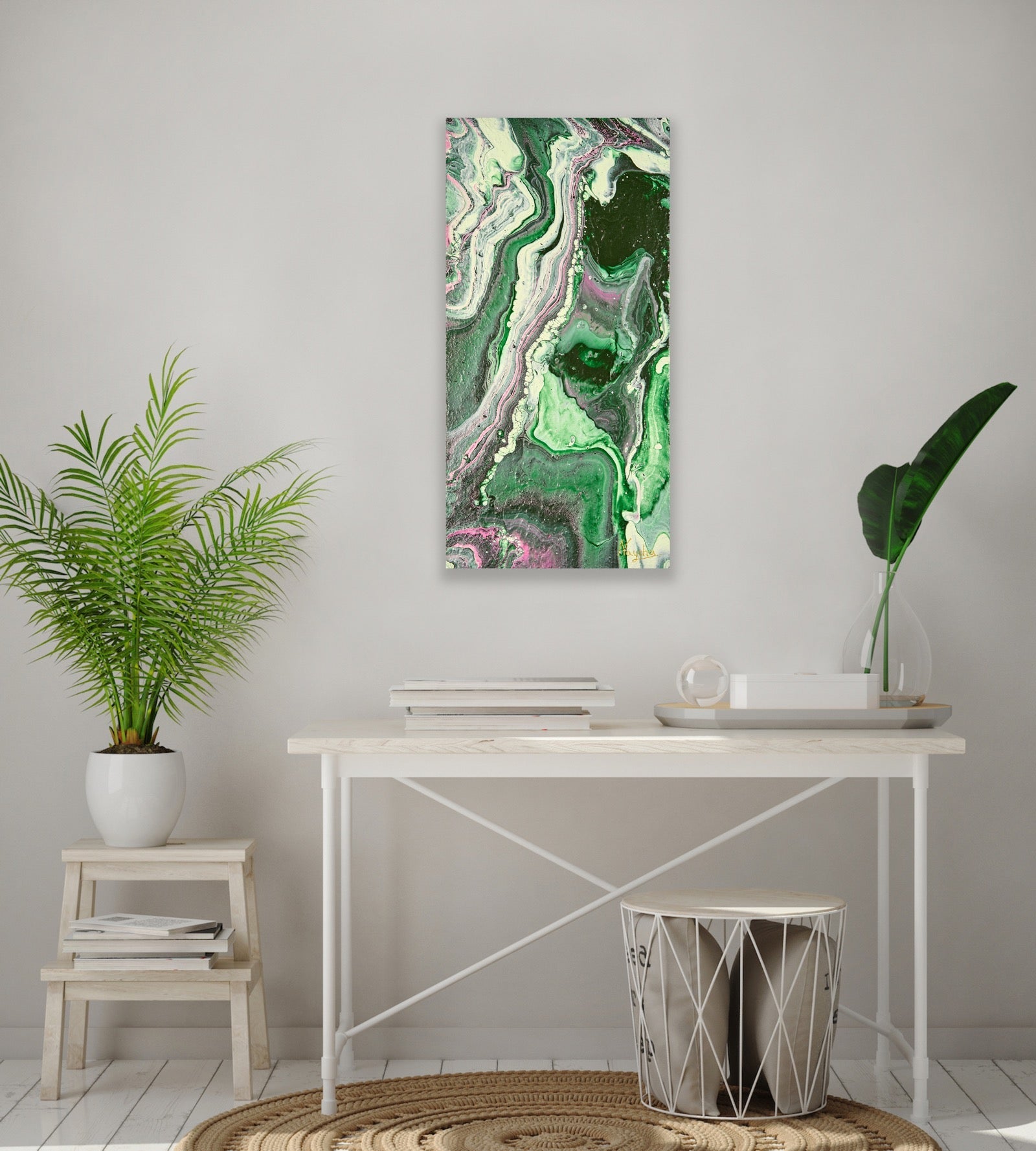 Healing maleri med fe energi. Grønt og rolig bilde. Abstrakt kunstverk.