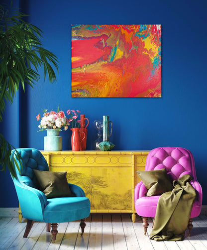 Fargerikt maleri som gir glede. Glade farger til hjemmet. Fargerikt dekor. Kunst til salgs.