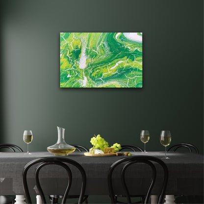 Grønt maleri til grønn vegg som passer perfekt inn. Harmonisk kunst til salg. 