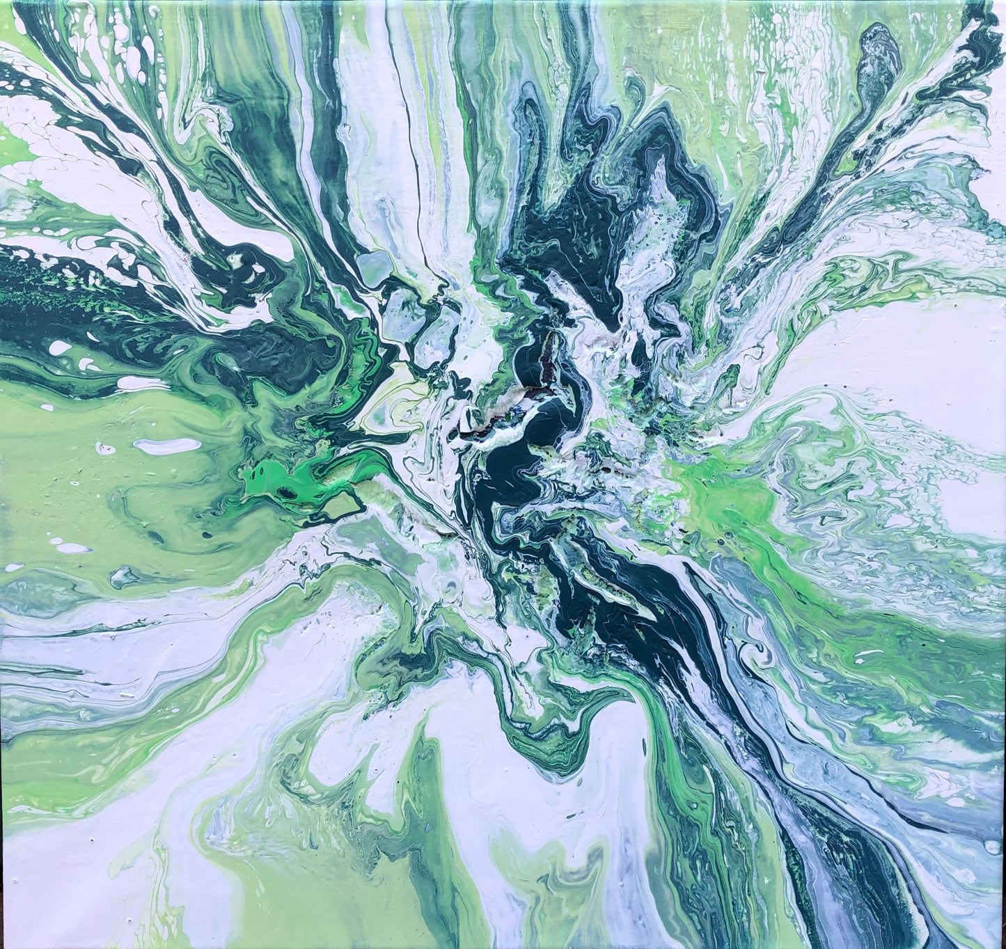 Grønt originalt maleri. Spirituell kunst. Healing maleri. 