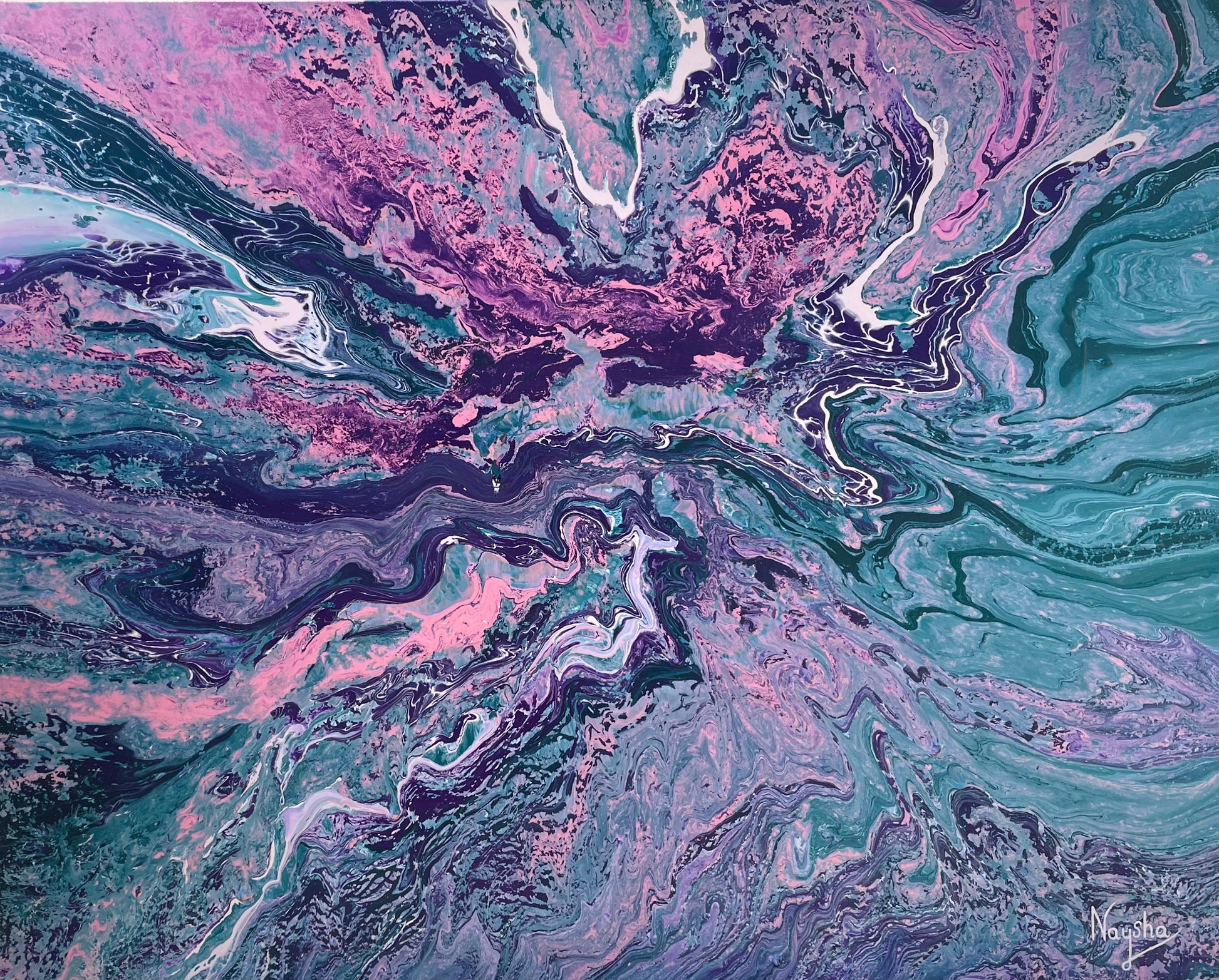 Healing maleri i rosa og grønn. Spirituelt bilde. 