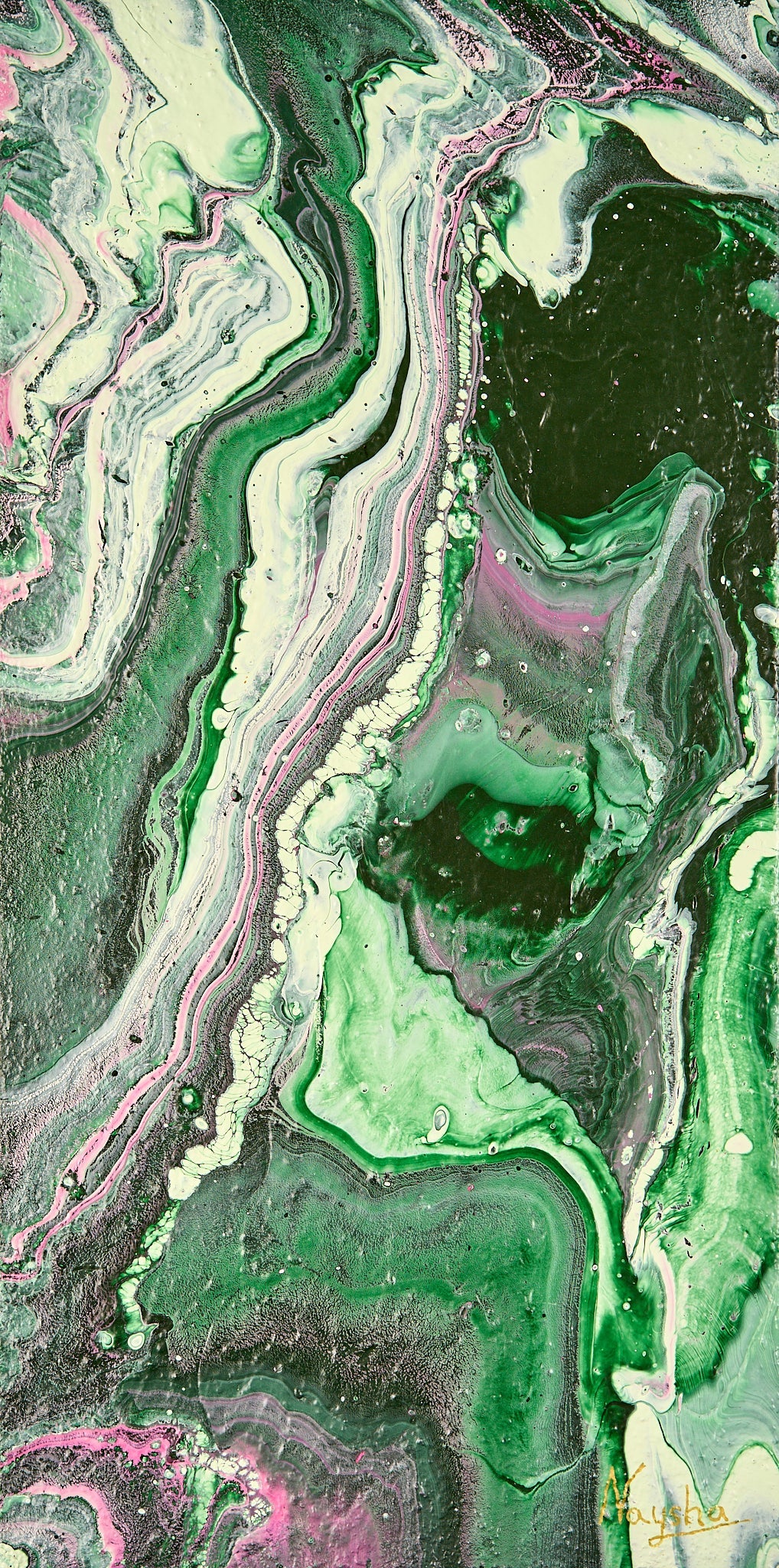 Healing maleri med fe energi. Grønt og rolig bilde. Abstrakt kunstverk.