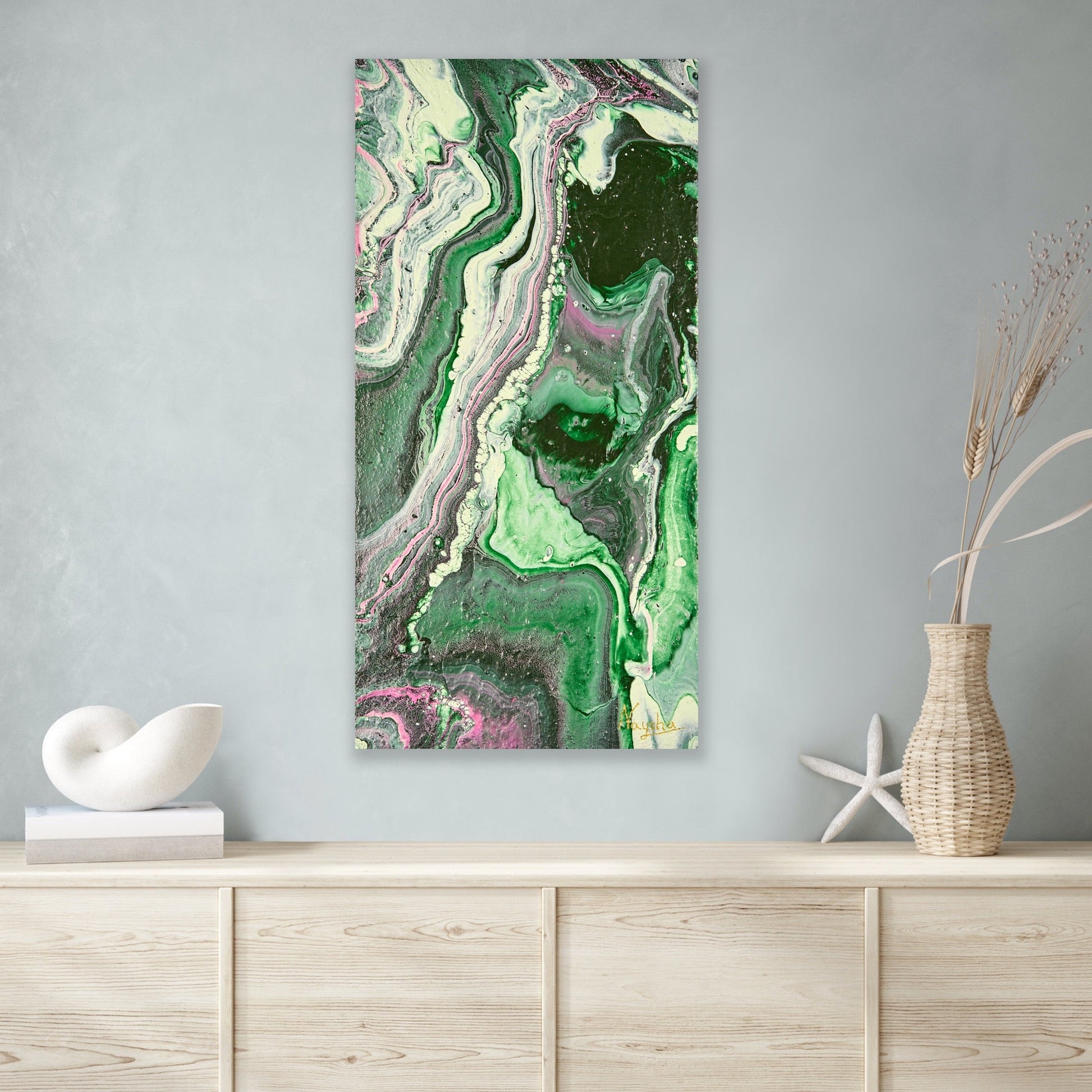 Healing maleri med fe energi. Grønt og rolig bilde. Abstrakt kunstverk.