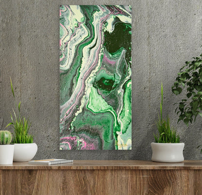 Healing maleri med fe energi. Grønt og rolig bilde til vegg. Abstrakt kunstverk.