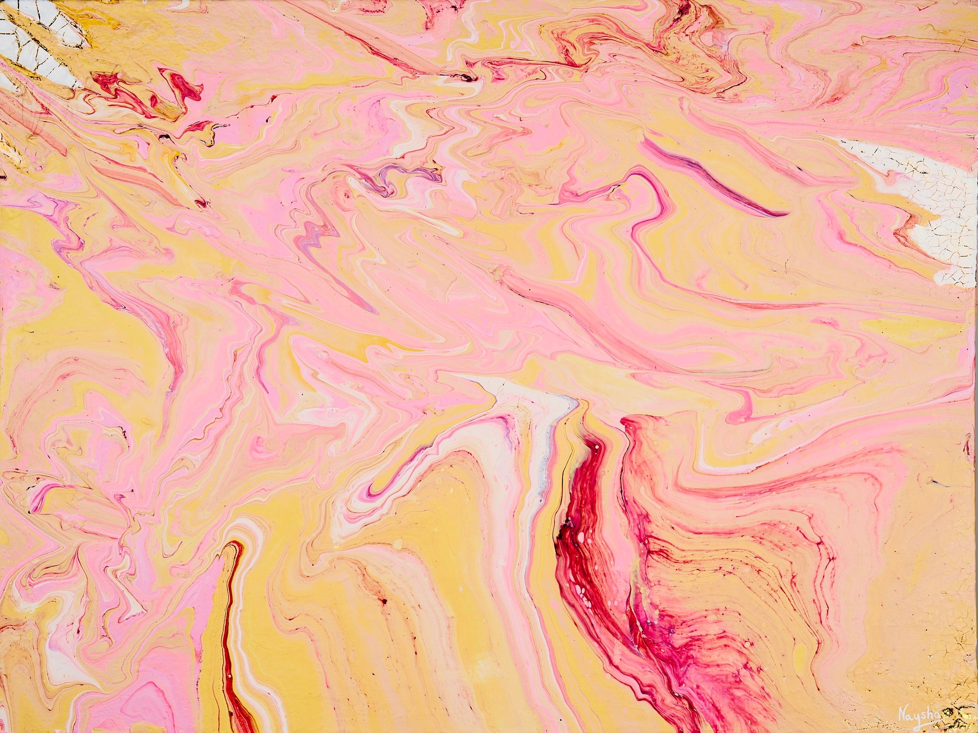 Maleri av en enhjørning. Rosa bilde til stuen. Rosa kunstverk. Sjelebilde.