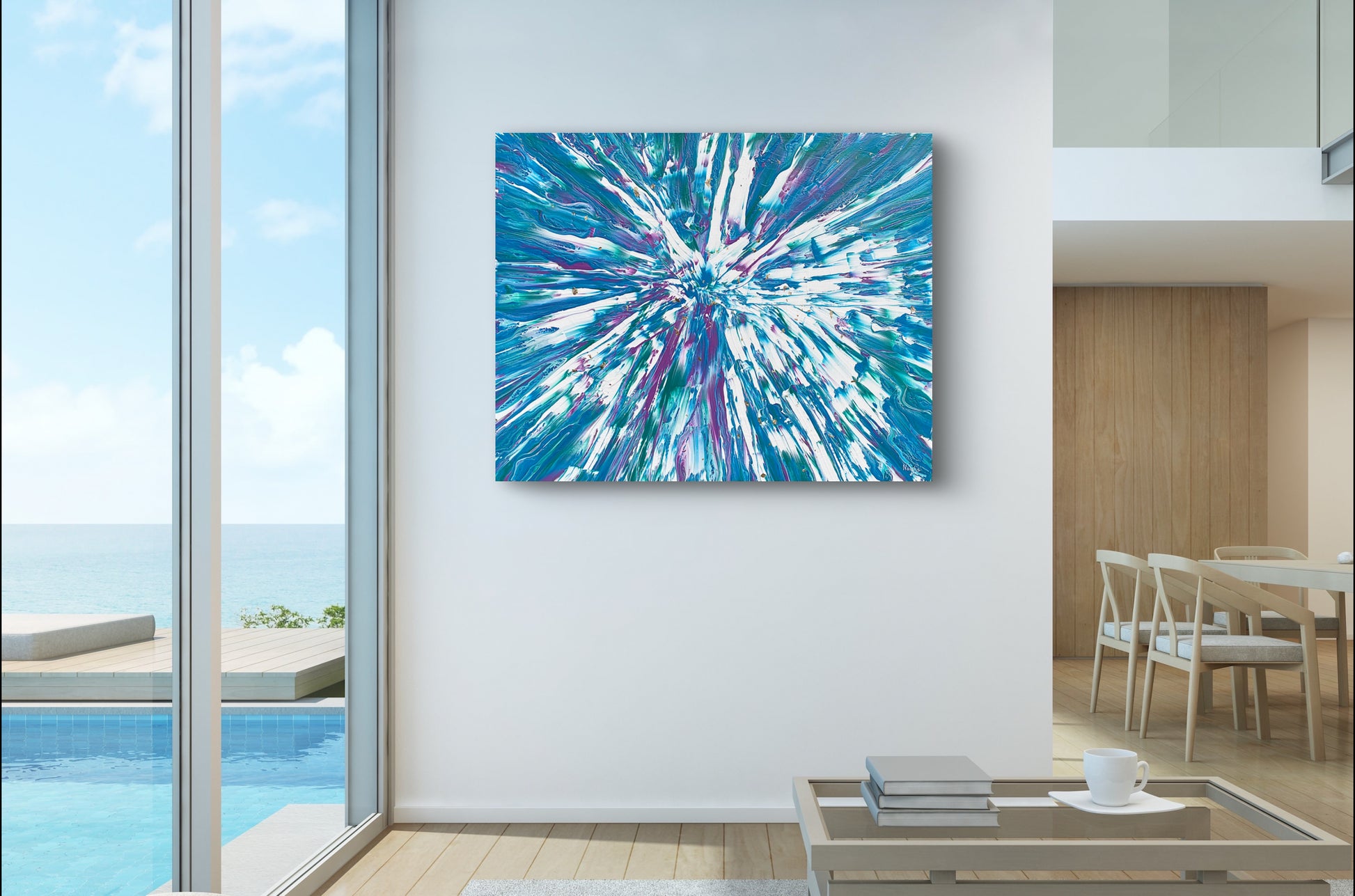 Maleri av havet. Stort maleri til stuen. Original kunst av bergenskunstner naysha.