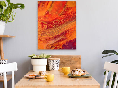 Maleri full av kjærlighet. Lite abstrakt maleri i oransje. Fargerik kunst.