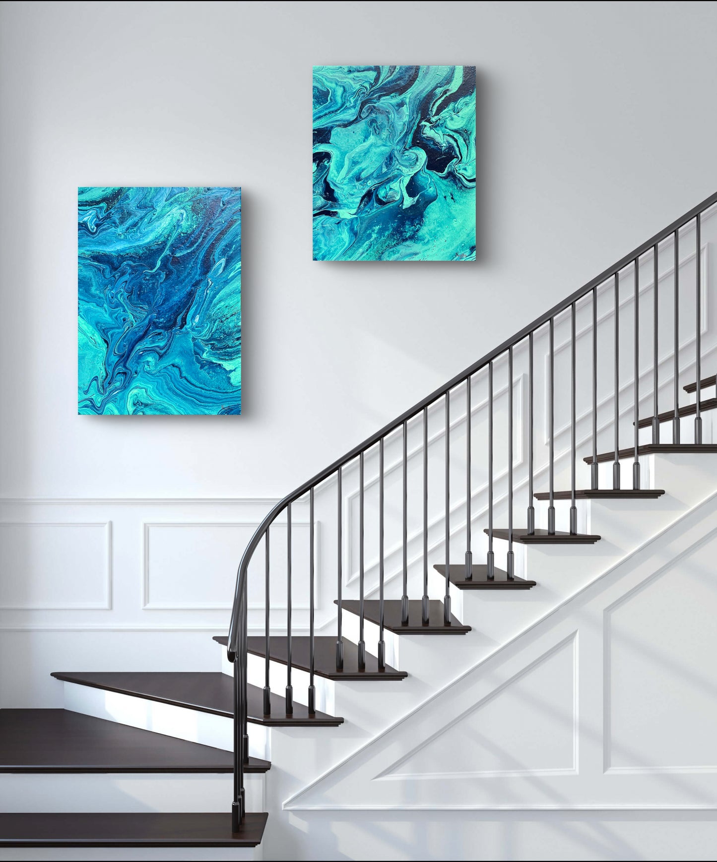 Matchende malerier til trappoppgang. Vakker kunst. Unike kunstverk.