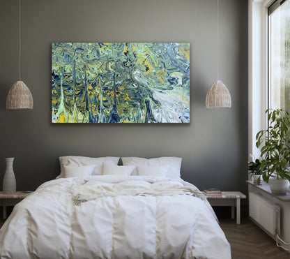 Moderne kunst til soverom. Stort Abstrakt maleri til stue. Fargerikt maleri. 