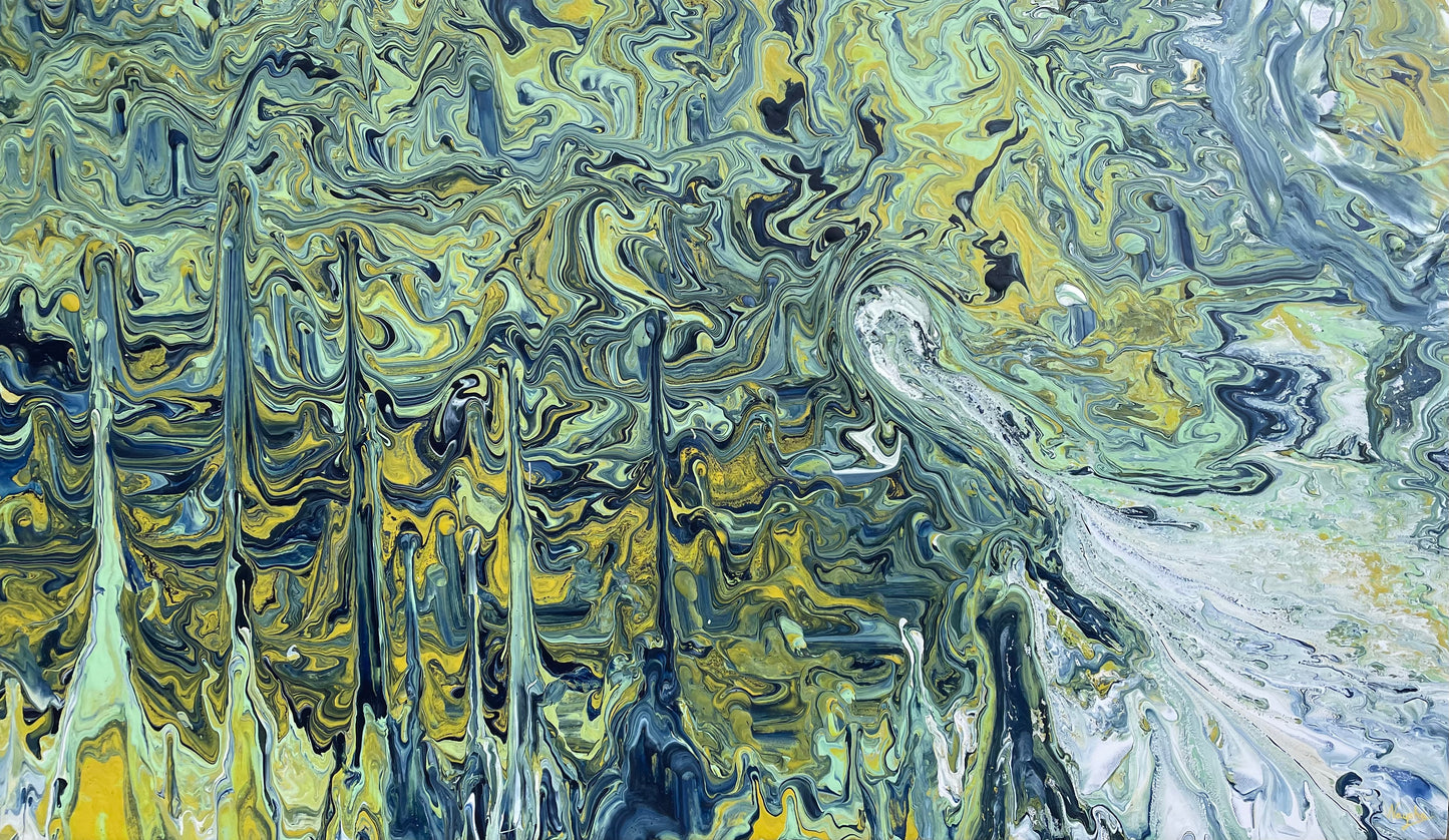Moderne kunst til soverom. Stort Abstrakt maleri til stue. Fargerikt maleri. 