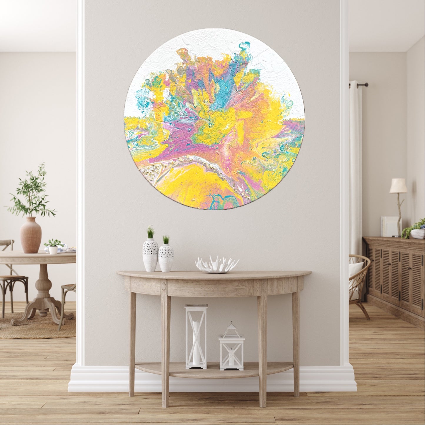 Rundt fargerikt maleri. Positiv kunst