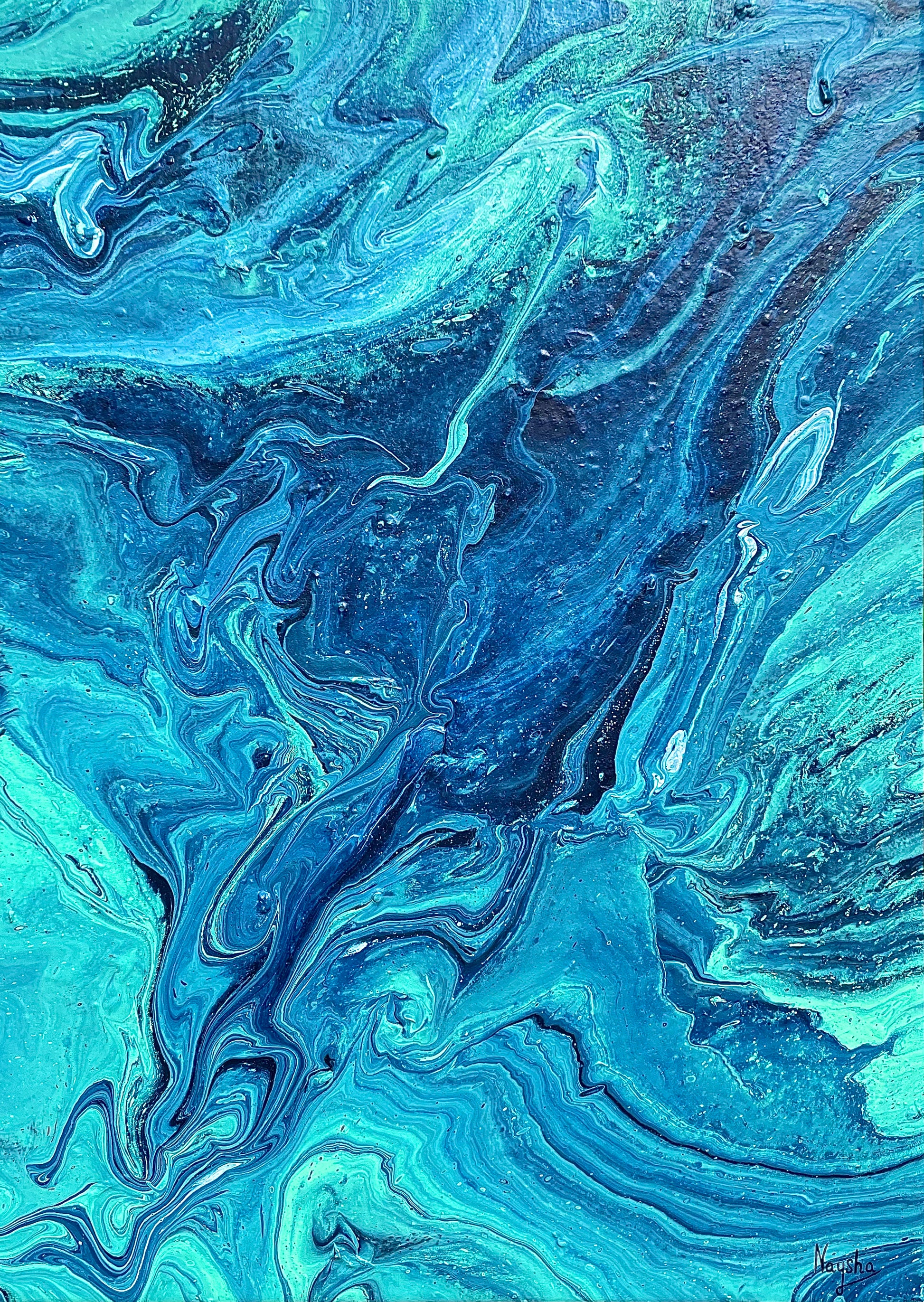 Spirituell kunst. Healing maleri. Blått og grønt maleri