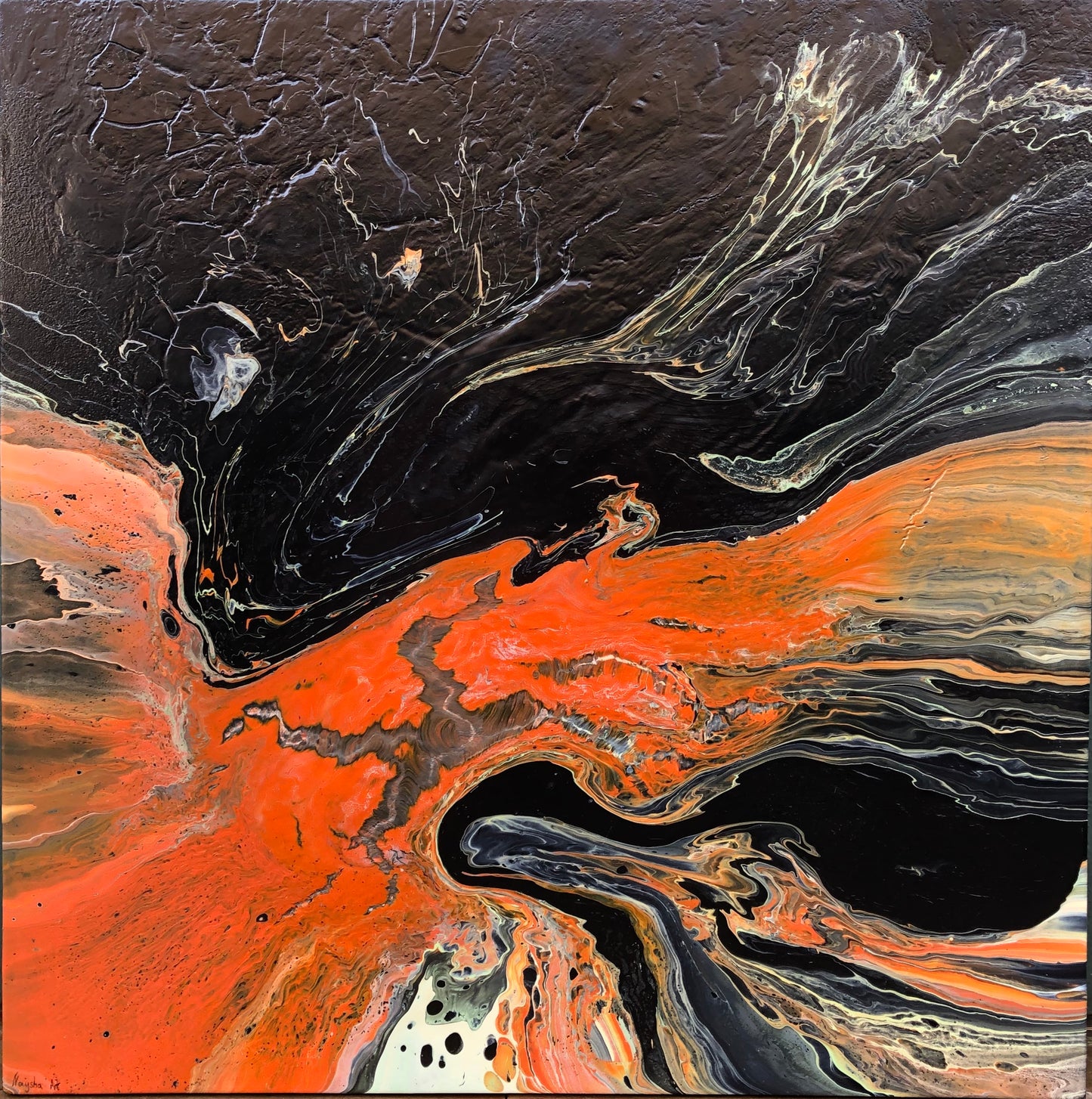 Stilig kunst til kontoret. Oransje og svart Original kunst til hjem. Kraftfullt maleri. Kunst med sjel. 