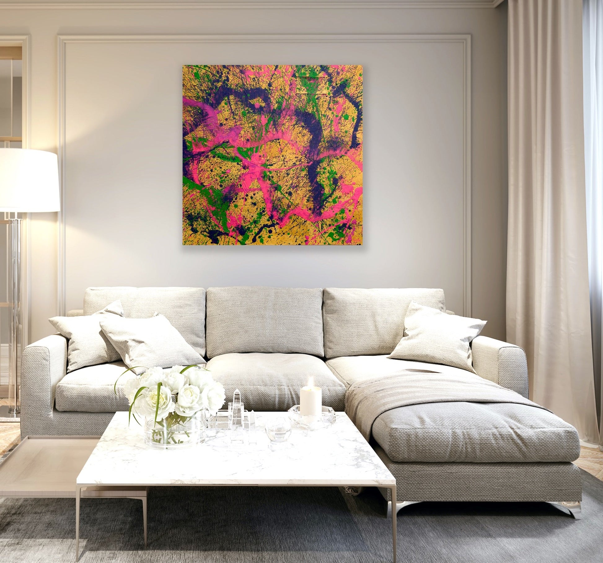 Stort Fargerikt maleri. Abstrakt original kunst til salgs på nett.