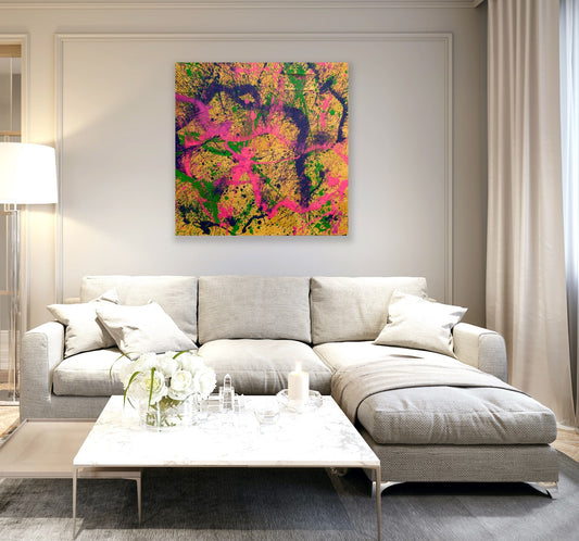 Stort Fargerikt maleri. Abstrakt original kunst til salgs på nett.