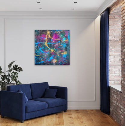 Stort Fargerikt maleri. "Feiring av livet" original kunst av bergenskunstner Naysha
