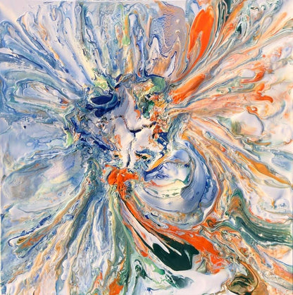 Stort fargerikt maleri av løve. Stort kunstverk til stuen. Kunst til salgs. Healing Maleri