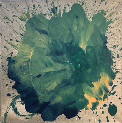 Stort fargerikt maleri som harmonerer med veggen. Original kunst av Bergenskunster Naysha. 