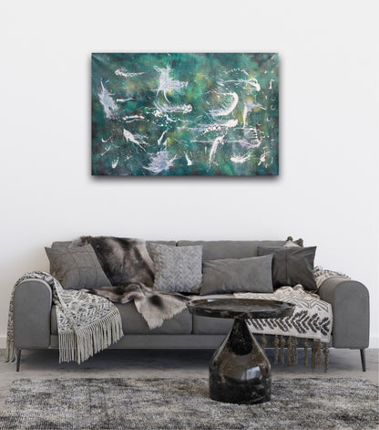 Stort maleri til over sofaen. Original kunst av bergenskunstner naysha.
