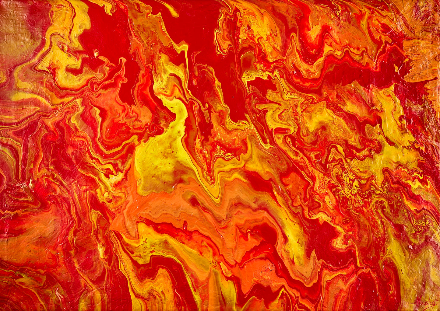 Stort maleri til stuen. Flamme maleri. Rødt, gult og oransje. Kunst av føniks. 