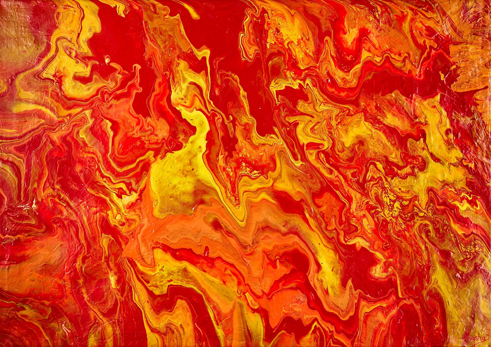 Stort maleri til stuen. Flamme maleri. Rødt, gult og oransje. Kunst av føniks. 