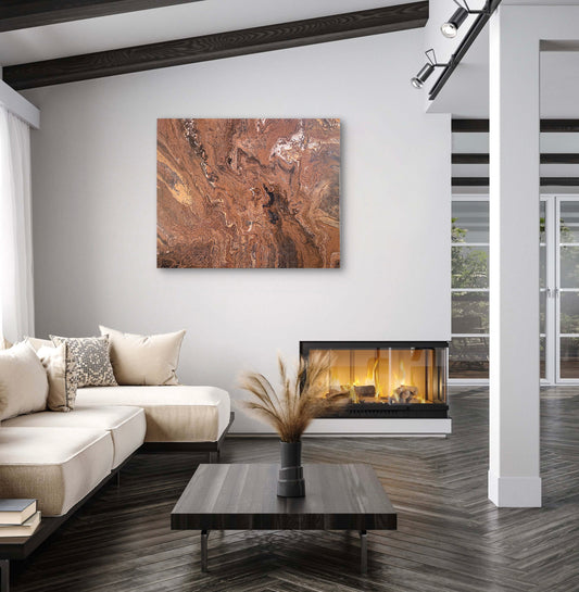 Stort maleri til stuen i jordfarger. Deilige brunfarger i kunstverk. 